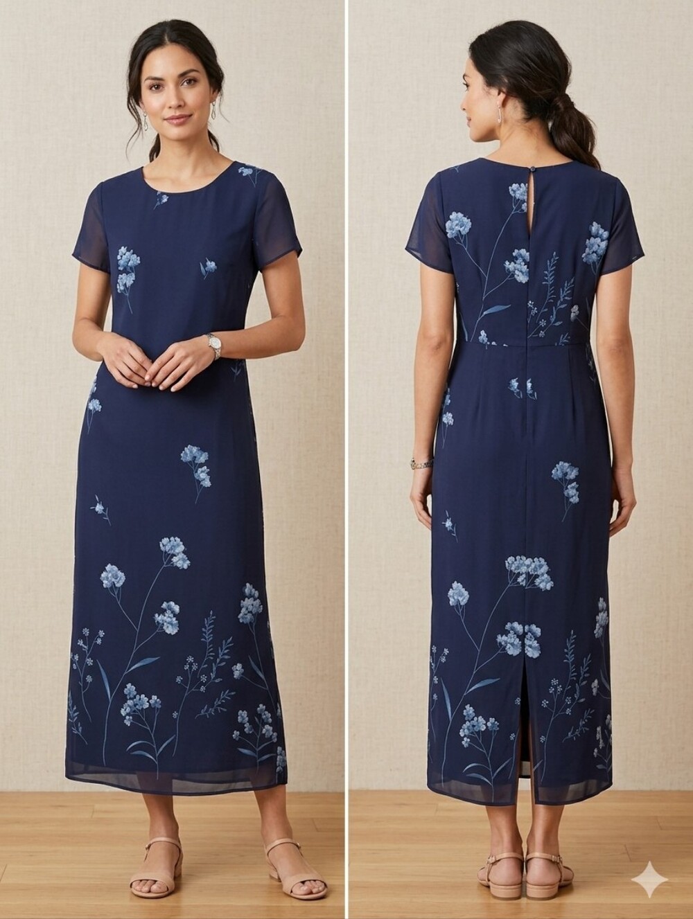 Jacqueline Ferrar Navy Maxi Dress with Light Blue Floral Motif